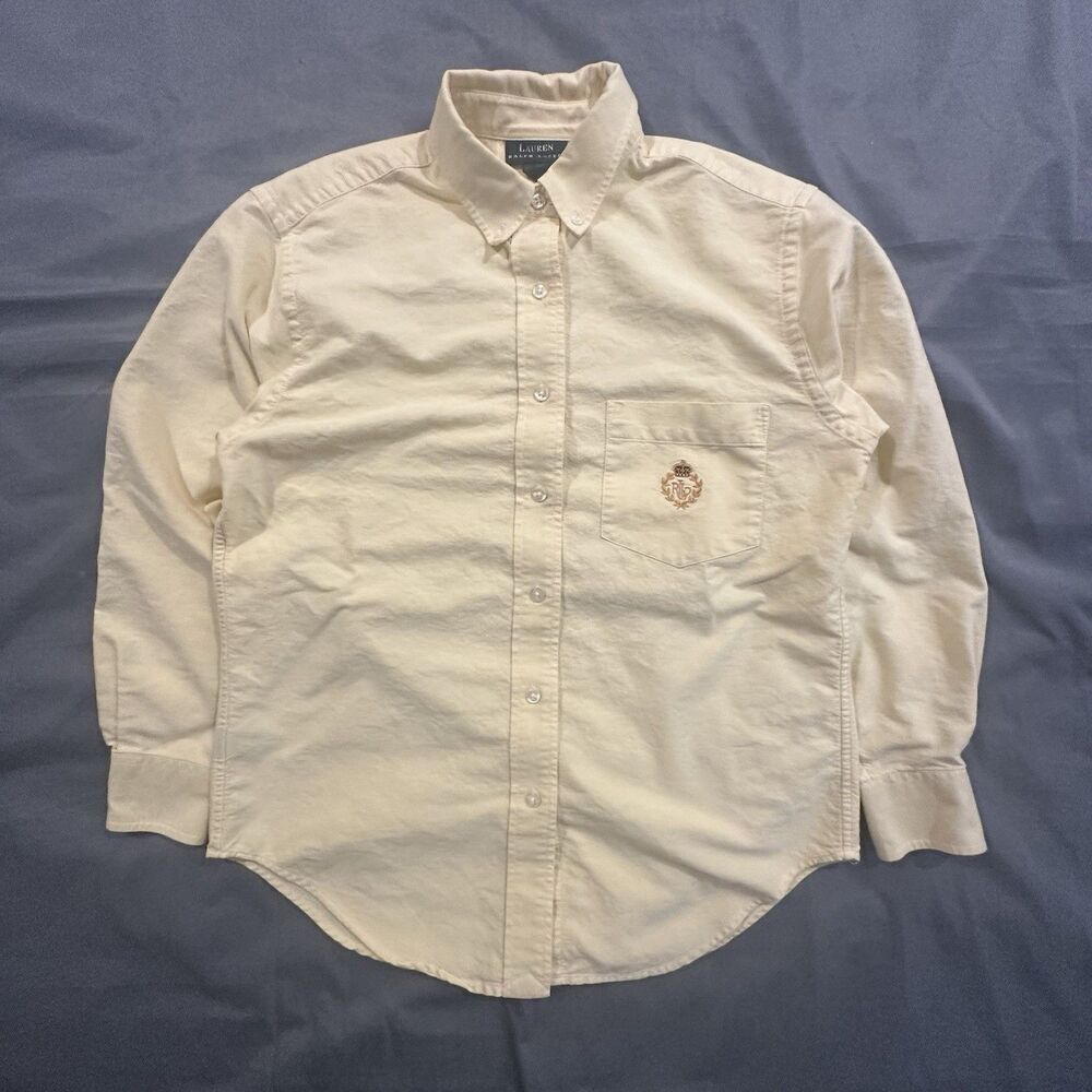Vintage Lauren Ralph Lauren Shirt Crest Crown Logo Long Sleeve Yellow Womens 8